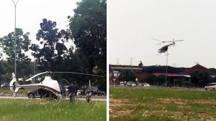 hantar anak sekolah guna helikopter
