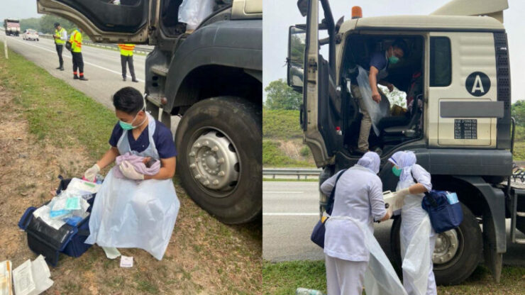 wanita bersalin dalam lori